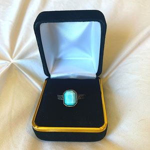 Teal and black tooled ring